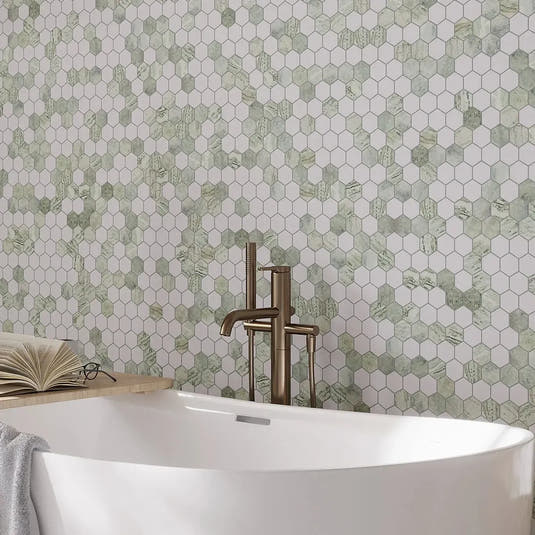 Envy Green & White Marble Hexagon Mosaic Tile | Ships Free | Tile Club