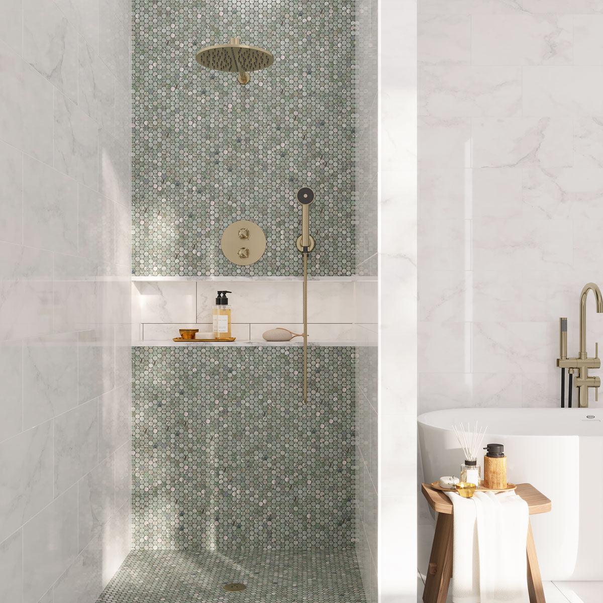 Envy Green Marble Penny Round Tile | Tile Club