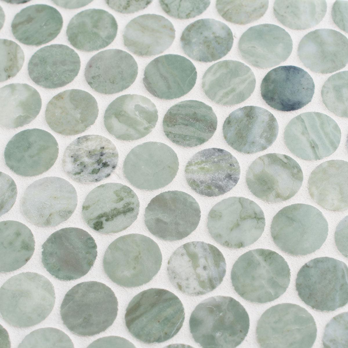 Envy Green Marble Penny Round Tile | Tile Club