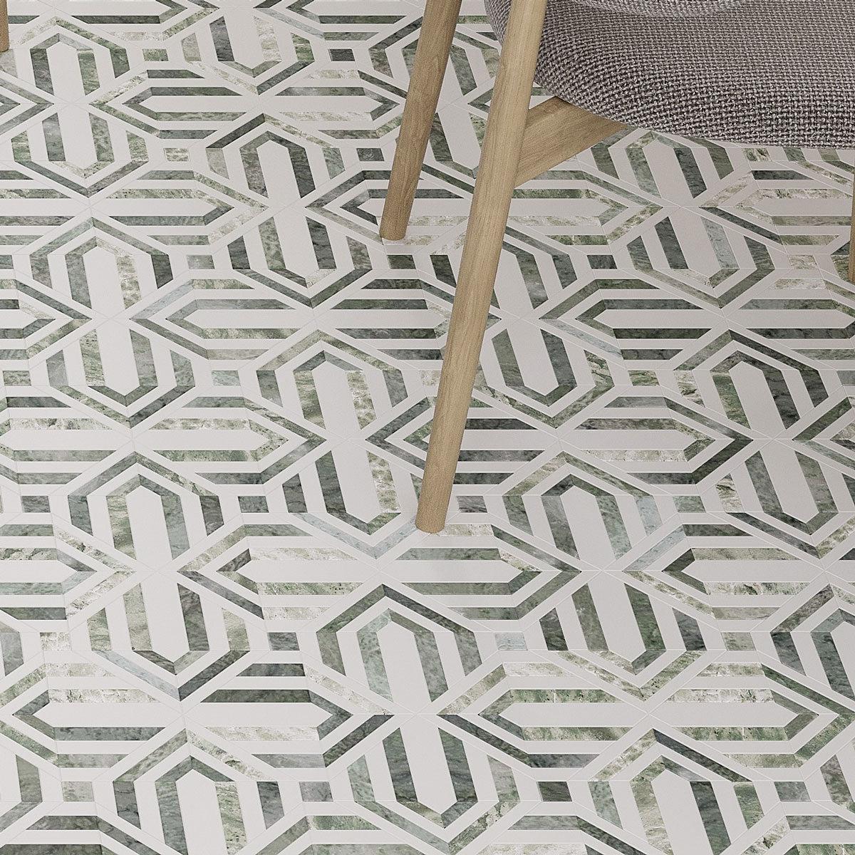 Envy Trinity Green Marble Geometric Mosaic Tile