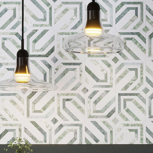 Envy Trinity Green Marble Geometric Mosaic Tile