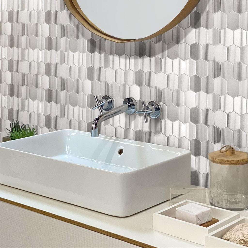 Equator gray and white marble picket tile