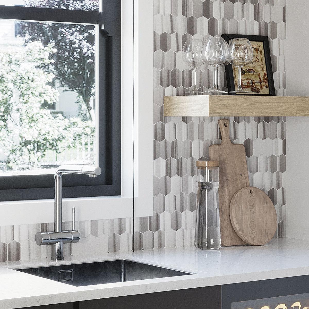 Equator gray and white  marble polished mosaic tile kitchen backsplash