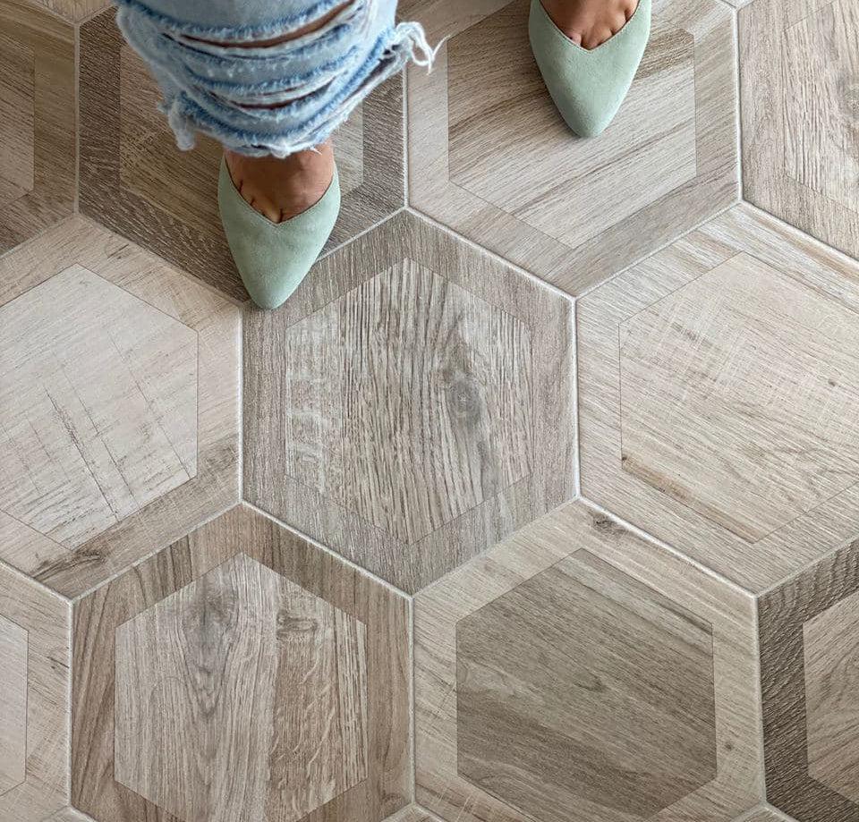 Esagona Intarcio Silver Wood Look Porcelain Tile