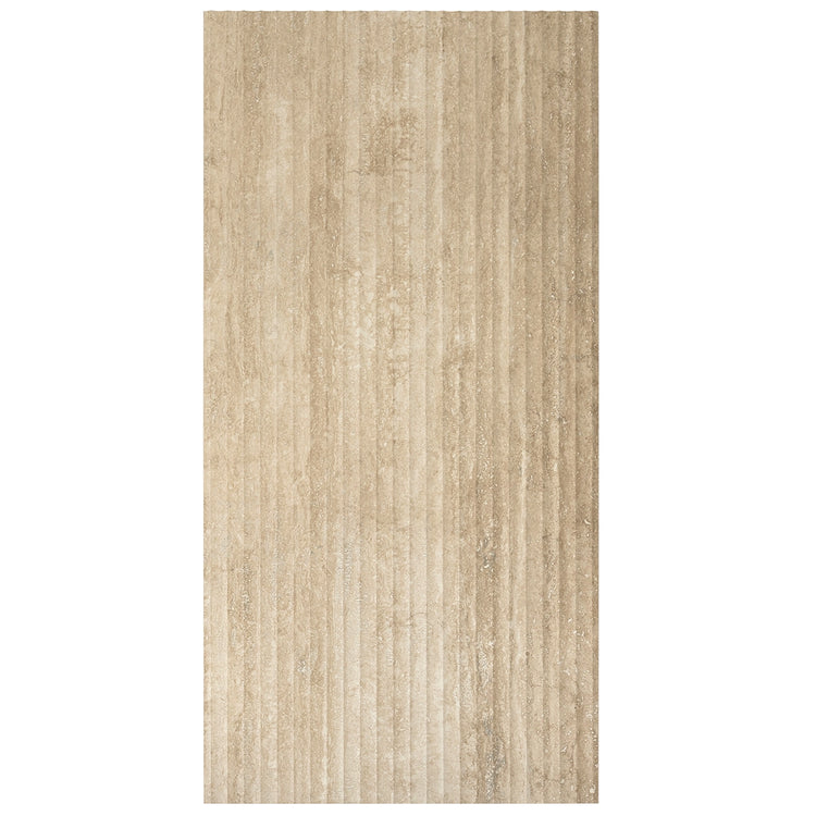 Eterica Fluted Sand Travertine 24x48 Porcelain Tile | Tile Club