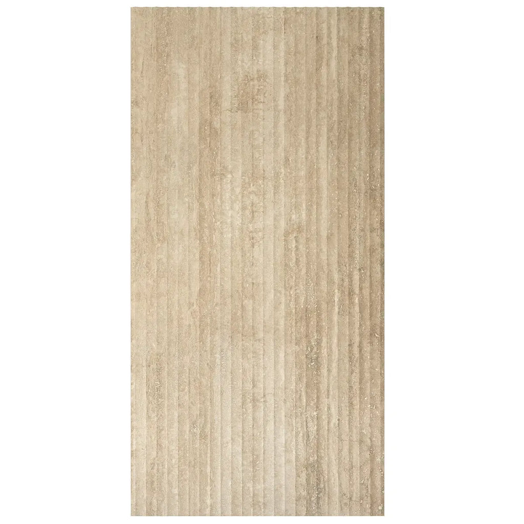 Eterica Fluted Sand Travertine 24x48 Porcelain Tile | Tile Club