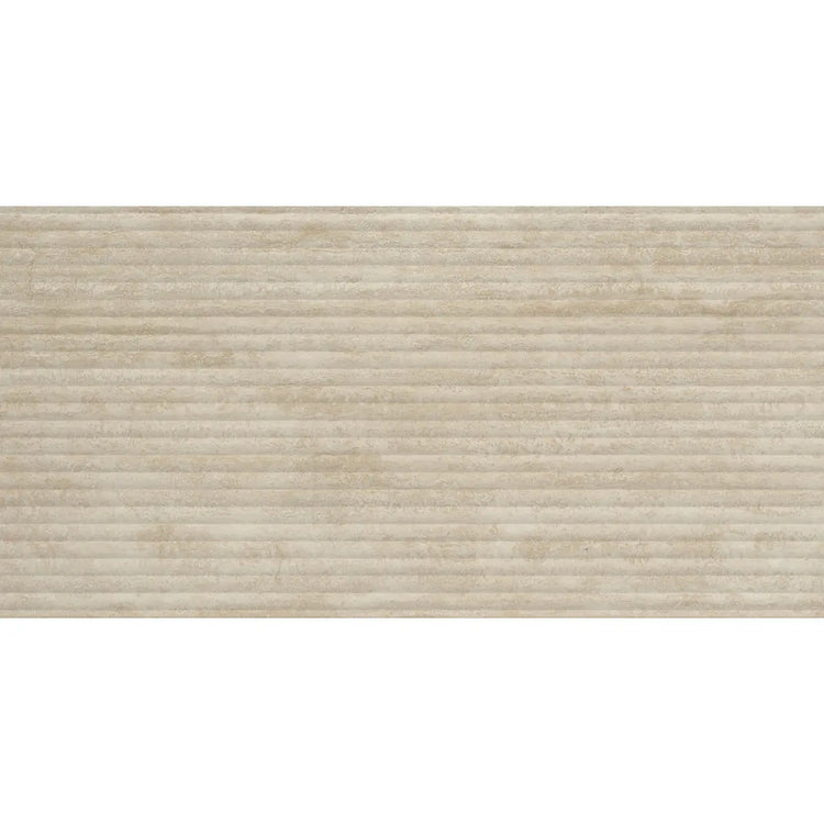 Eterica Fluted Sand Travertine 24x48 Porcelain Tile | Tile Club