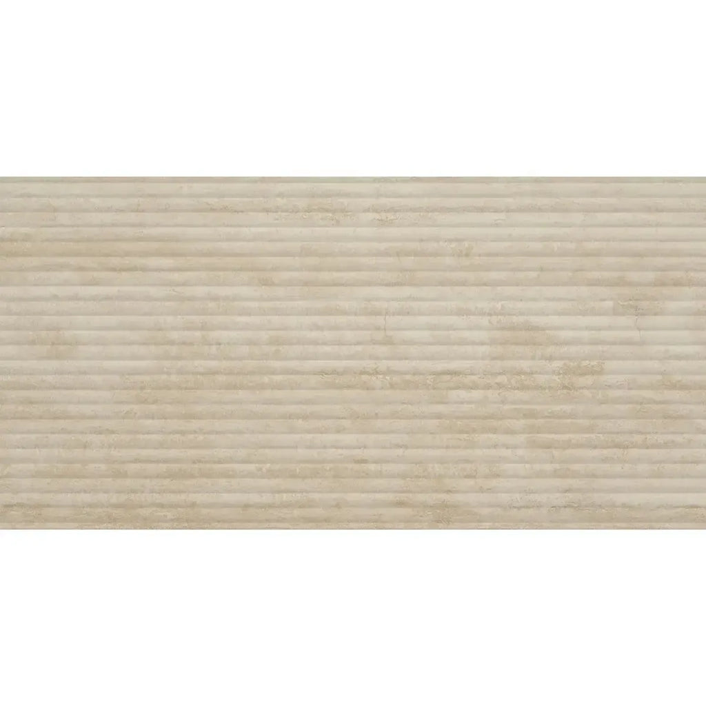 Eterica Fluted Sand Travertine 24x48 Porcelain Tile | Tile Club