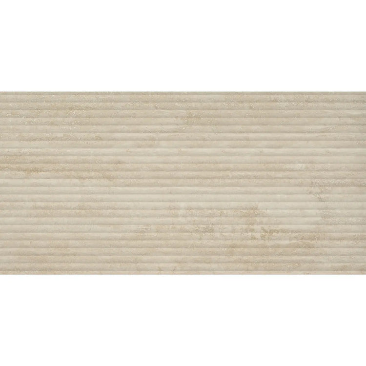 Eterica Fluted Sand Travertine 24x48 Porcelain Tile | Tile Club