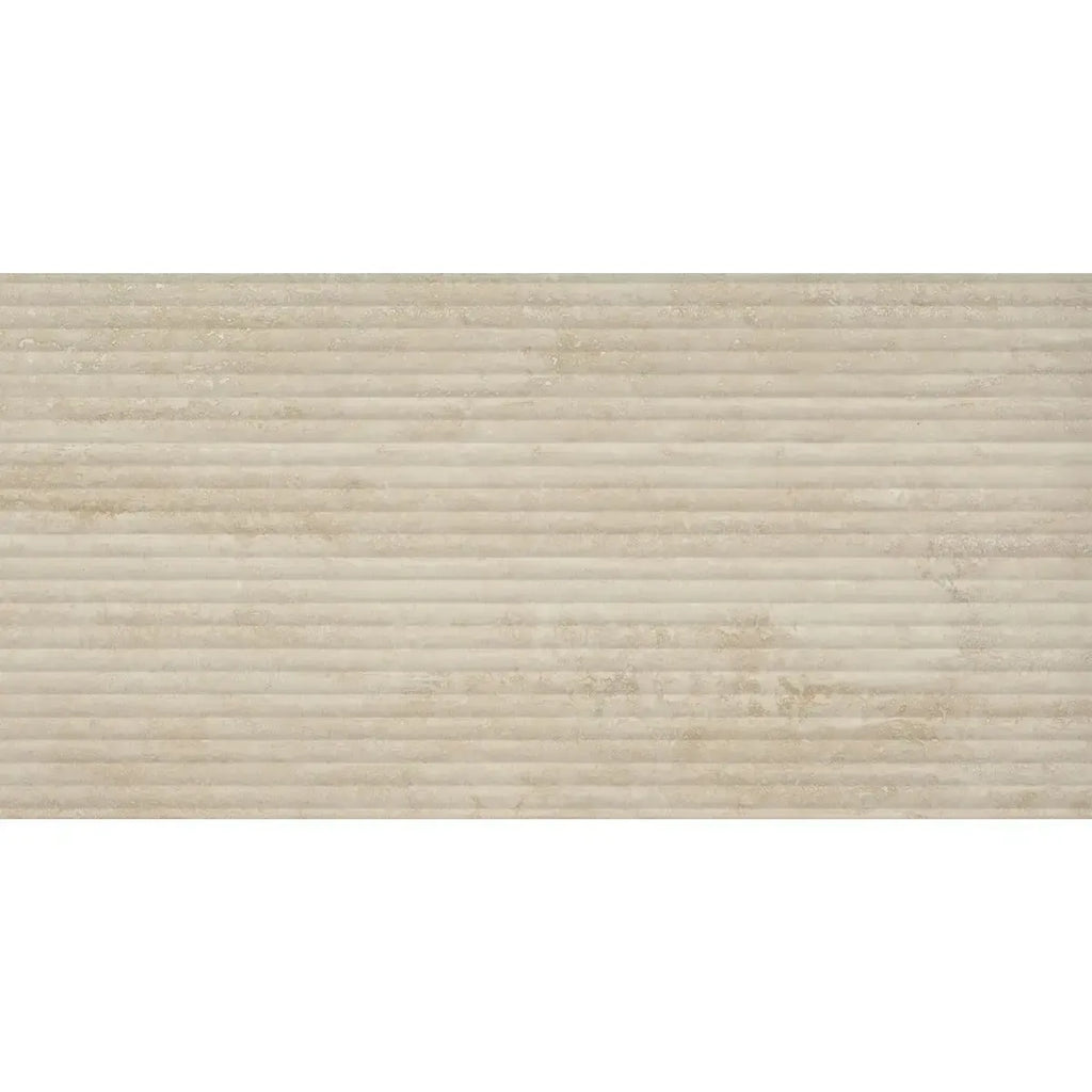 Eterica Fluted Sand Travertine 24x48 Porcelain Tile | Tile Club