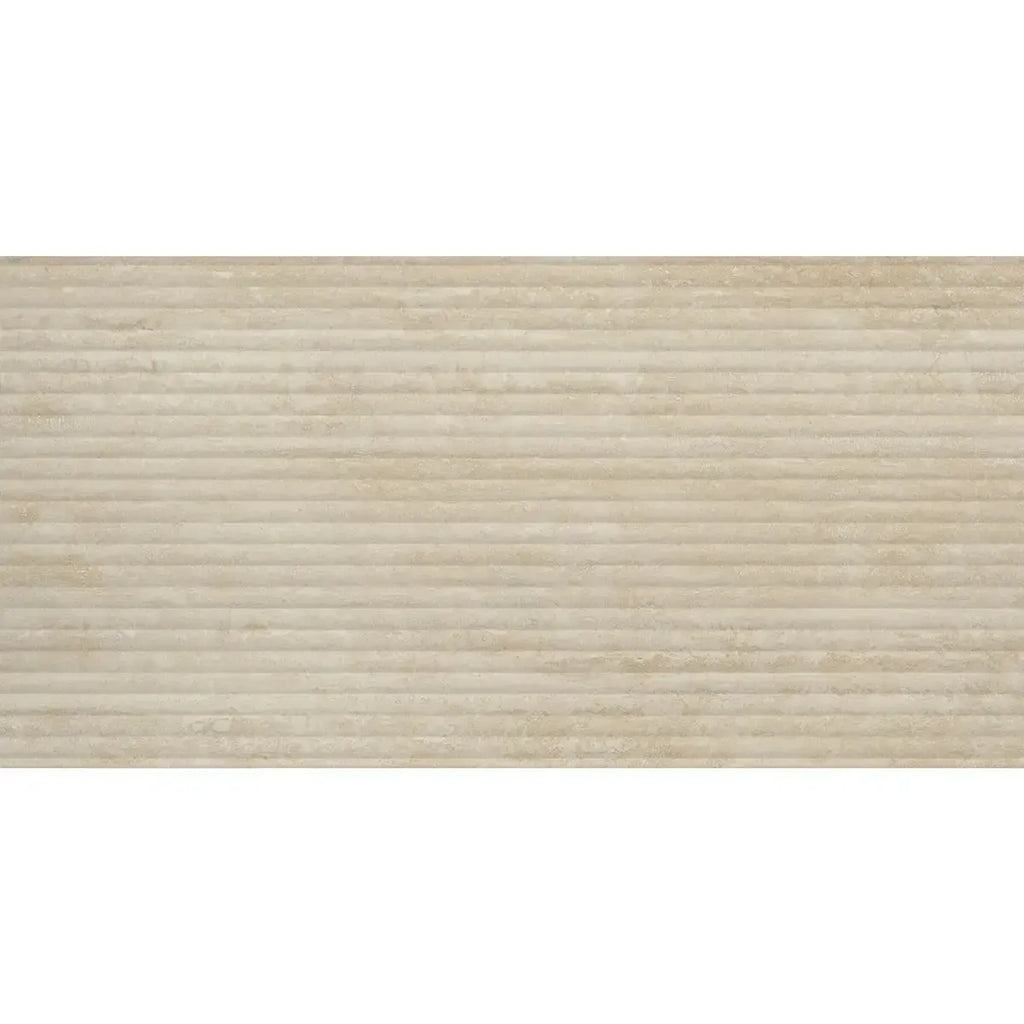 Eterica Fluted Sand Travertine 24x48 Porcelain Tile | Tile Club