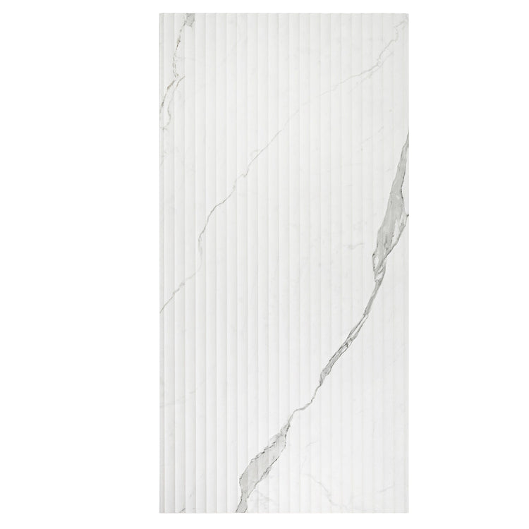 Eterica Fluted White & Gray Marbled 24x48 Porcelain Tile | Tile Club