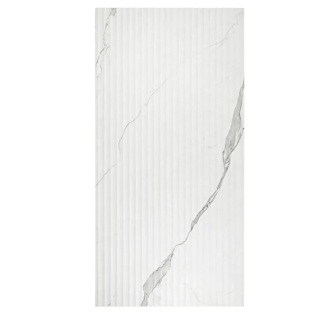 Eterica Fluted White & Gray Marbled 24x48 Porcelain Tile | Tile Club