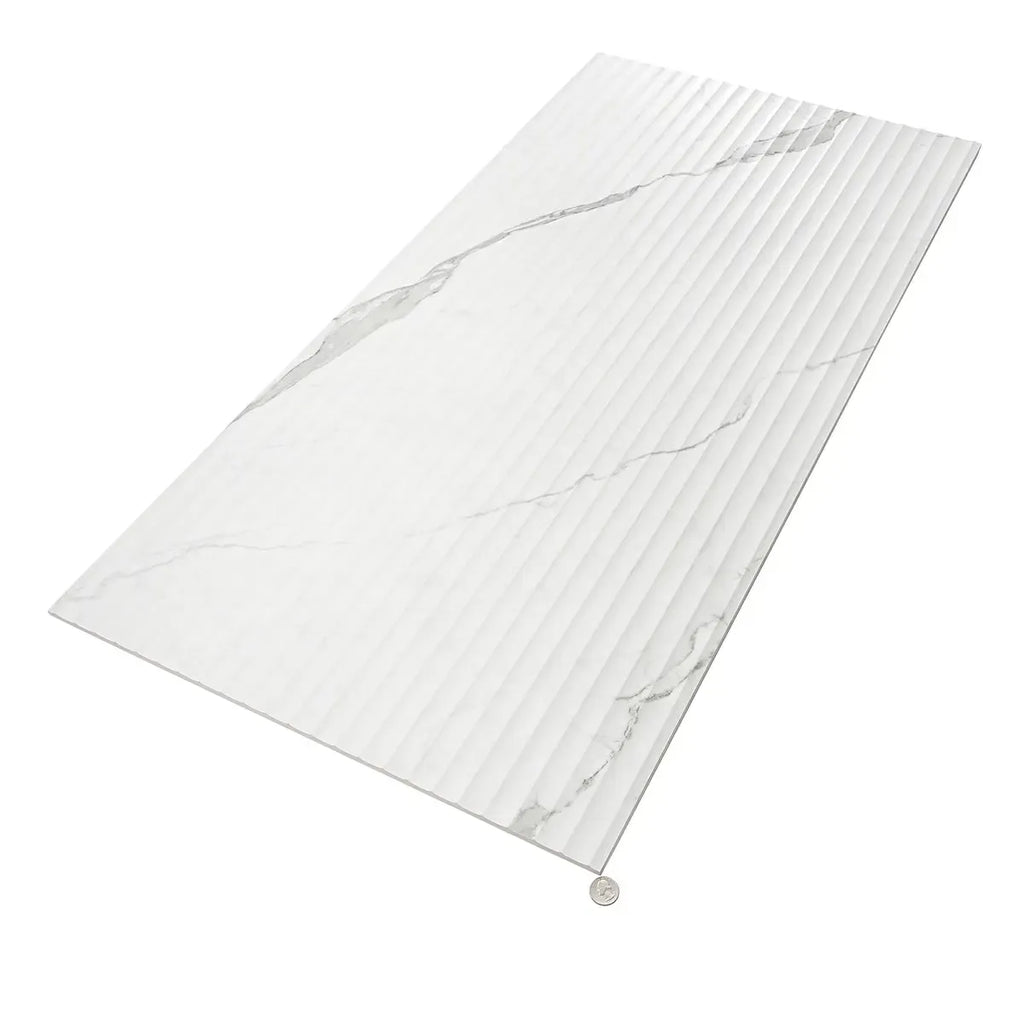 Eterica Fluted White & Gray Marbled 24x48 Porcelain Tile | Tile Club