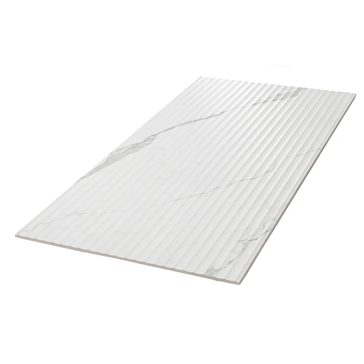 Eterica Fluted White & Gray Marbled 24x48 Porcelain Tile | Tile Club