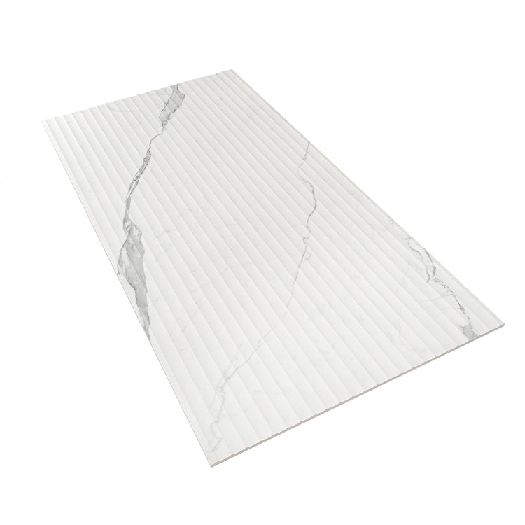 Eterica Fluted White & Gray Marbled 24x48 Porcelain Tile | Tile Club