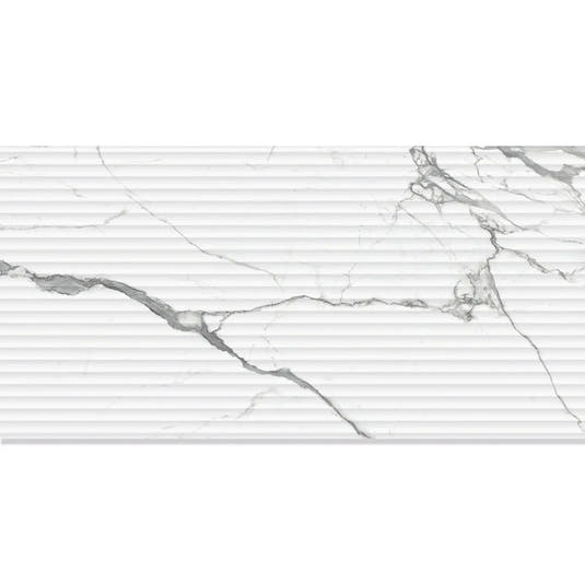 Eterica Fluted White & Gray Marbled 24x48 Porcelain Tile | Tile Club