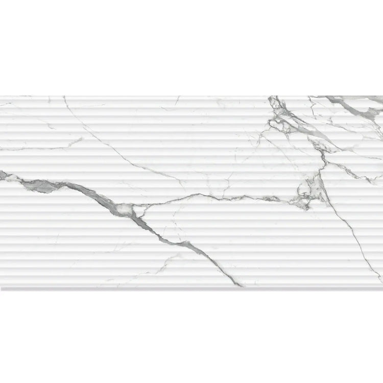 Eterica Fluted White & Gray Marbled 24x48 Porcelain Tile | Tile Club