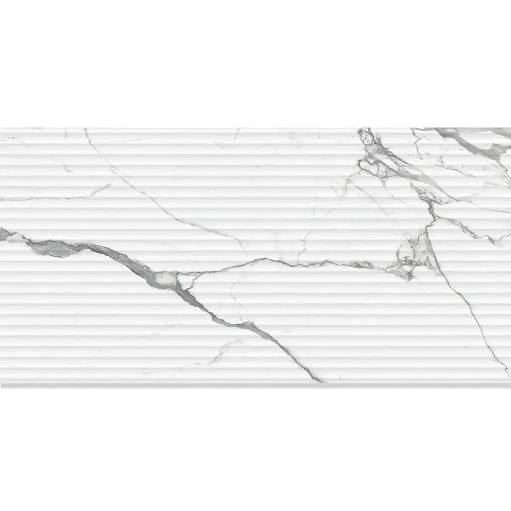 Eterica Fluted White & Gray Marbled 24x48 Porcelain Tile | Tile Club