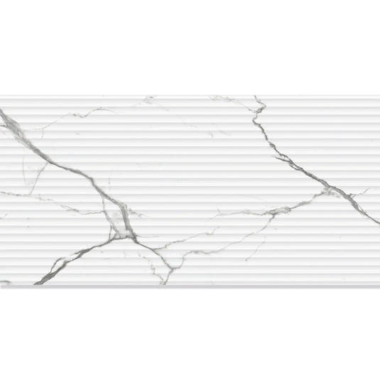 Eterica Fluted White & Gray Marbled 24x48 Porcelain Tile | Tile Club