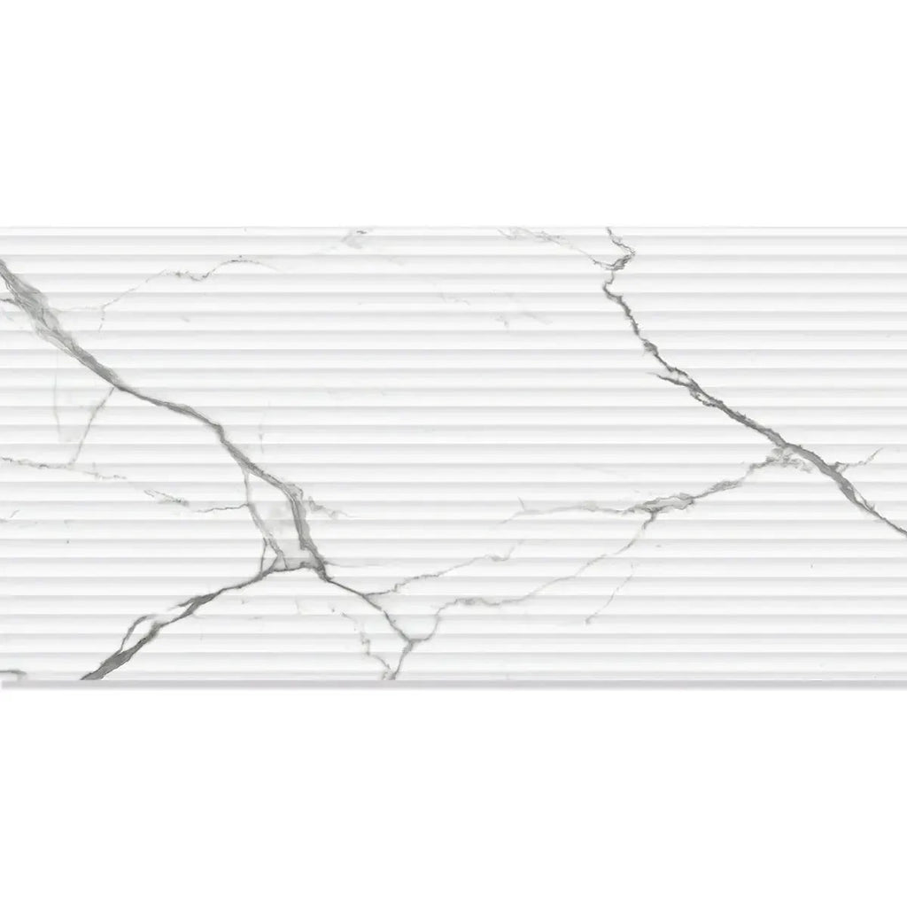 Eterica Fluted White & Gray Marbled 24x48 Porcelain Tile | Tile Club