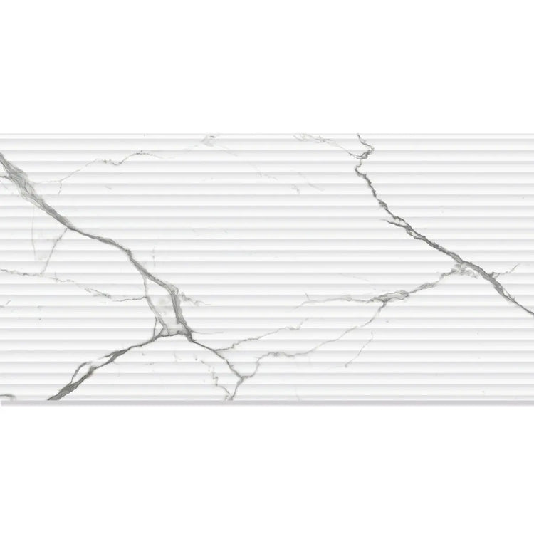 Eterica Fluted White & Gray Marbled 24x48 Porcelain Tile | Tile Club
