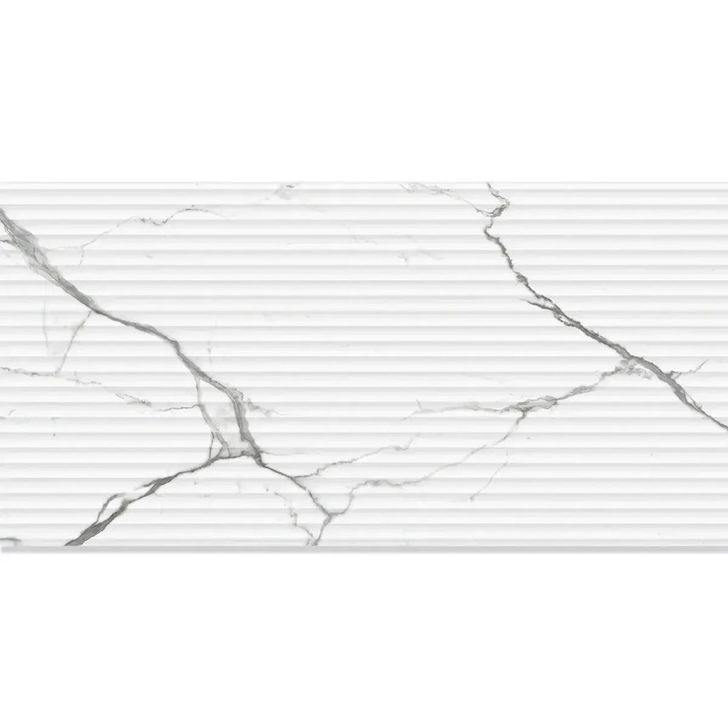 Eterica Fluted White & Gray Marbled 24x48 Porcelain Tile | Tile Club