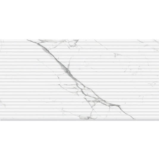 Eterica Fluted White & Gray Marbled 24x48 Porcelain Tile | Tile Club