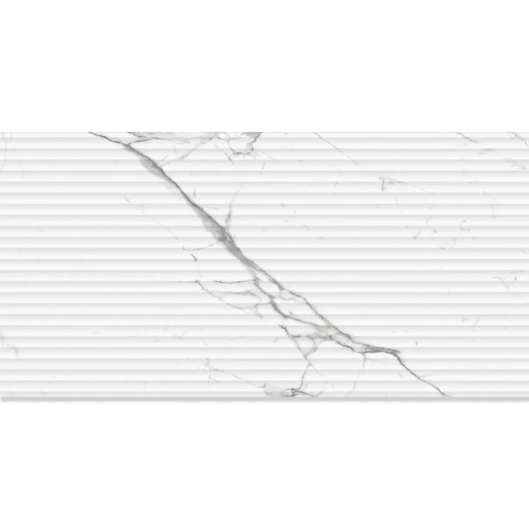 Eterica Fluted White & Gray Marbled 24x48 Porcelain Tile | Tile Club