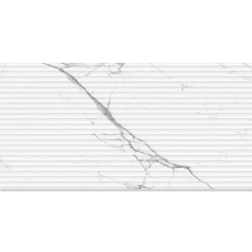 Eterica Fluted White & Gray Marbled 24x48 Porcelain Tile | Tile Club