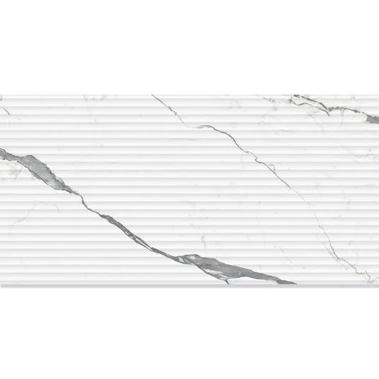 Eterica Fluted White & Gray Marbled 24x48 Porcelain Tile | Tile Club