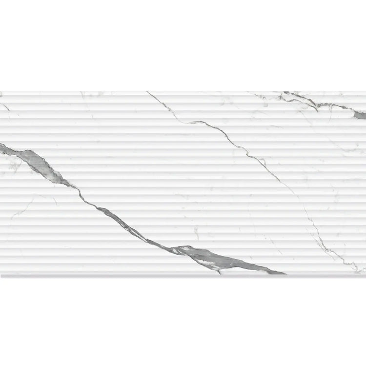 Eterica Fluted White & Gray Marbled 24x48 Porcelain Tile | Tile Club