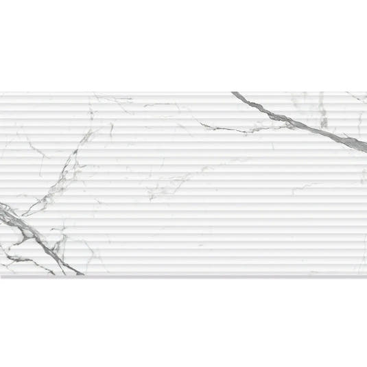 Eterica Fluted White & Gray Marbled 24x48 Porcelain Tile | Tile Club