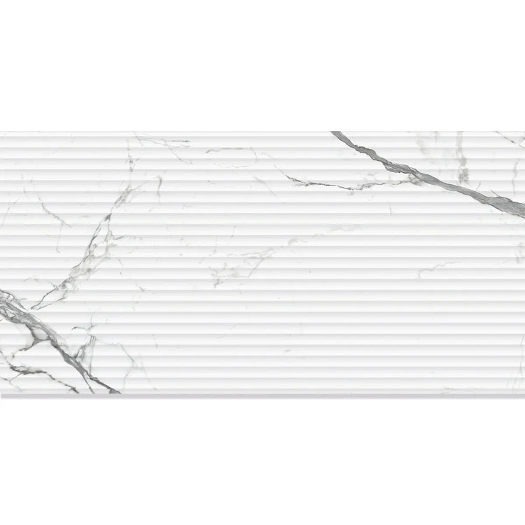 Eterica Fluted White & Gray Marbled 24x48 Porcelain Tile | Tile Club