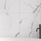 White and gray marble look fluted wall tile
