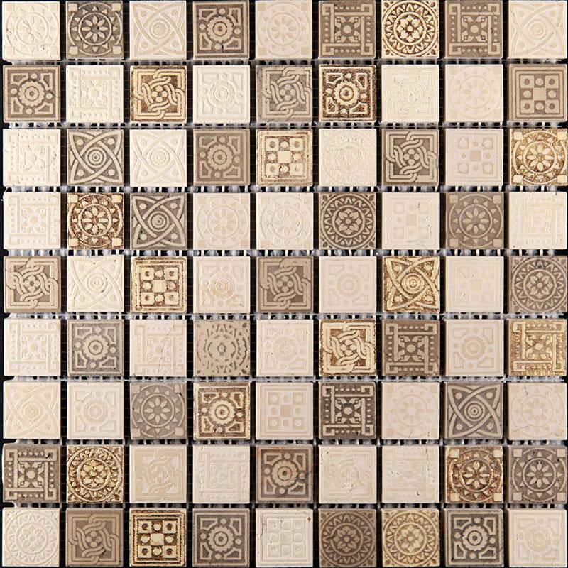 12" x 12" Ethnic Gold Etched Mosaic Tile | Tile Club | Living room tile for decor