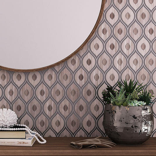 Wooden Beige Marble Mosaic Evil Eye Wall in Dressing Room