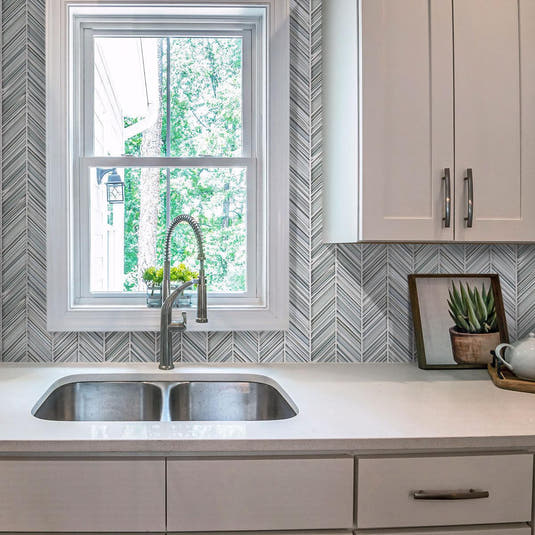 Fabrique Blue Grey Chevron Glass Mosaic Tile | Tile Club