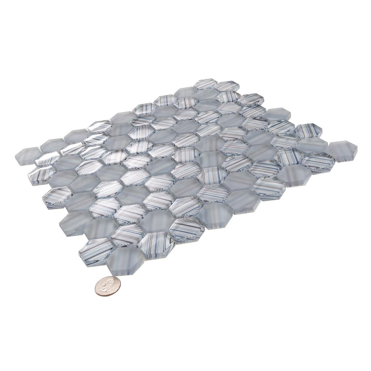 Fabrique Blue Grey Hexagon Glass Mosaic Tile