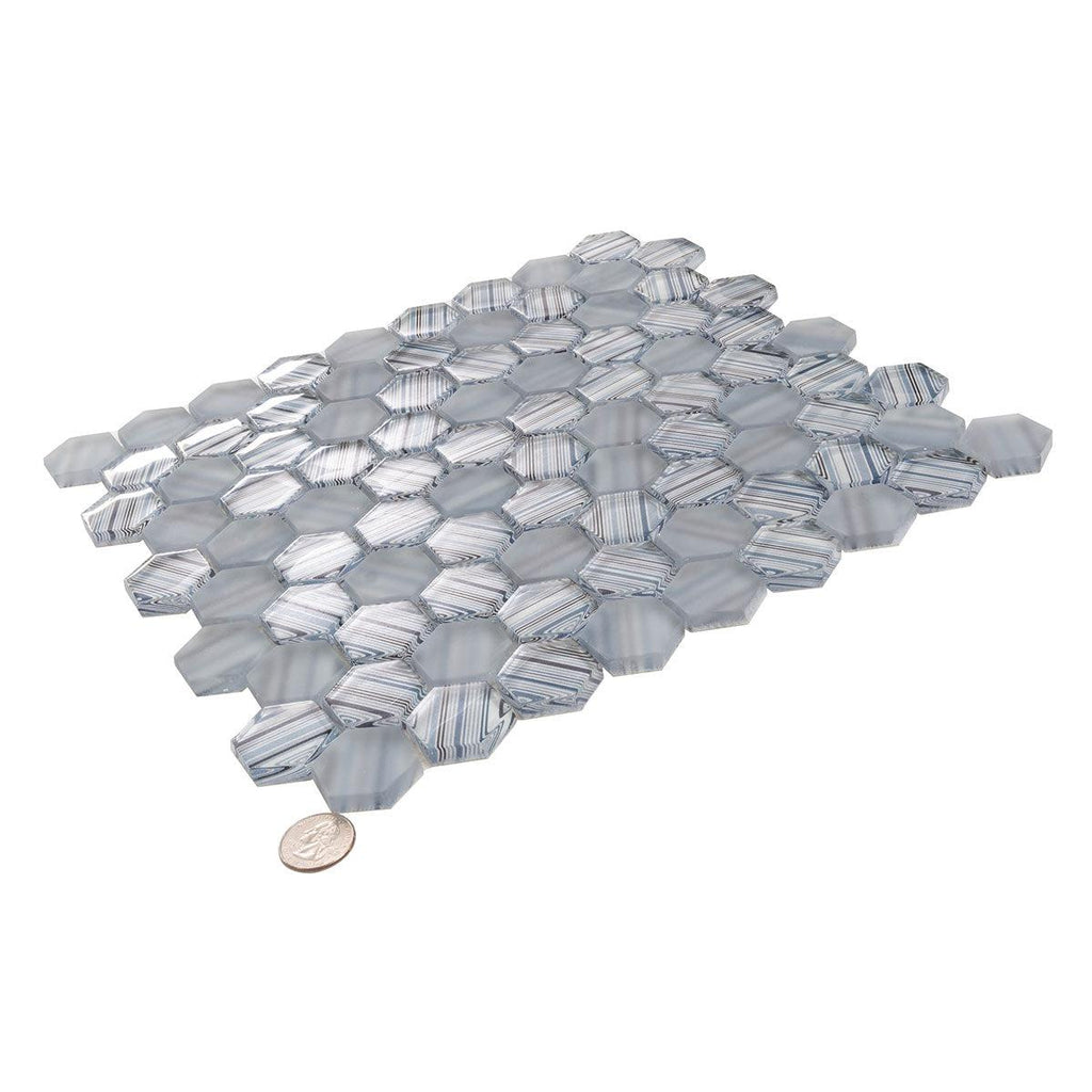 Fabrique Blue Grey Hexagon Glass Mosaic Tile | Tile Club