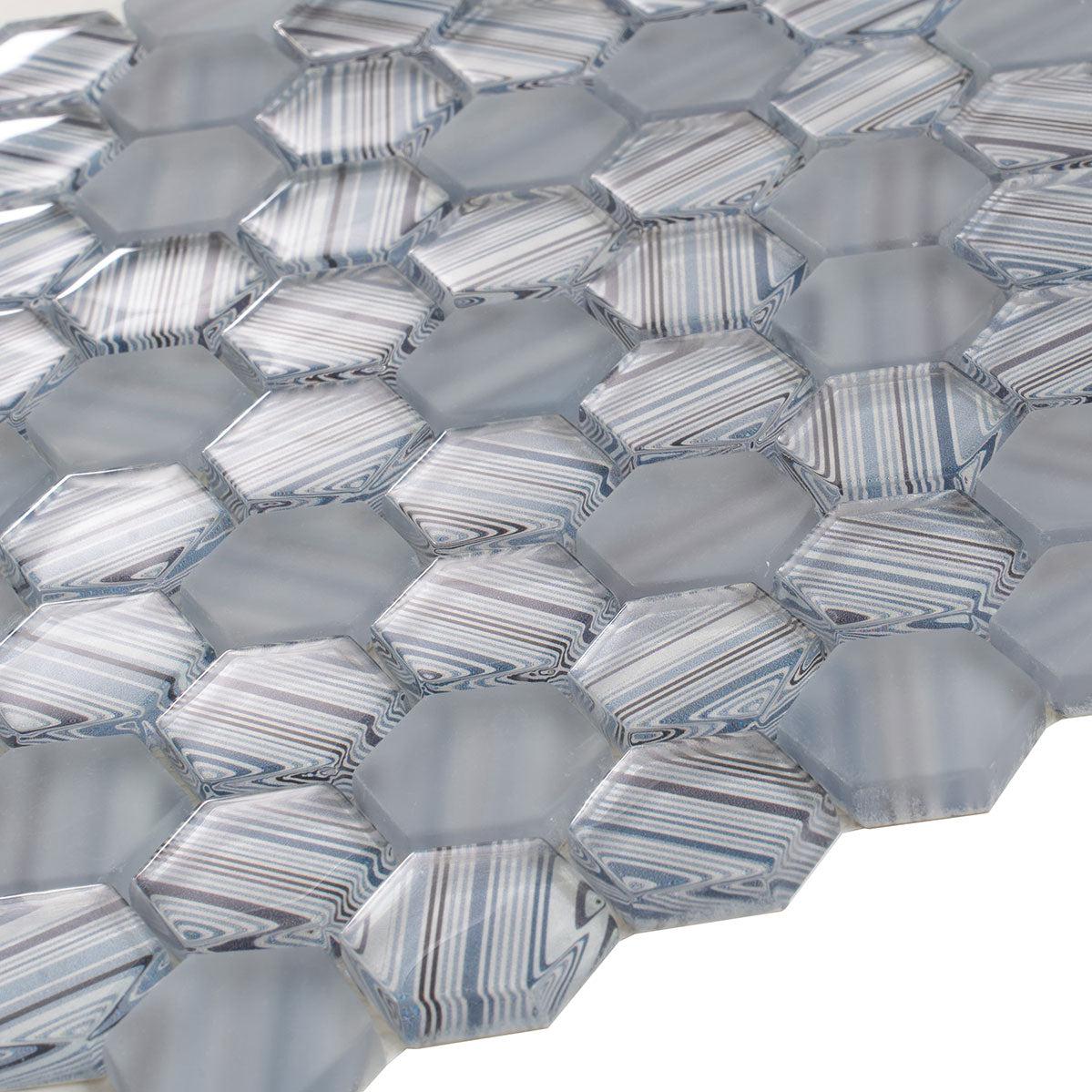 Fabrique Blue Grey Hexagon Glass Mosaic Tile