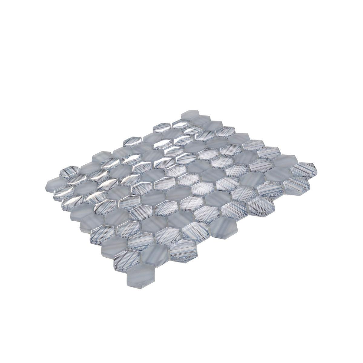 Fabrique Blue Grey Hexagon Glass Mosaic Tile