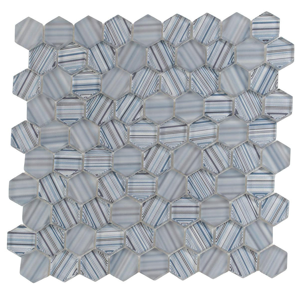 Fabrique Blue Grey Hexagon Glass Mosaic Tile | Tile Club