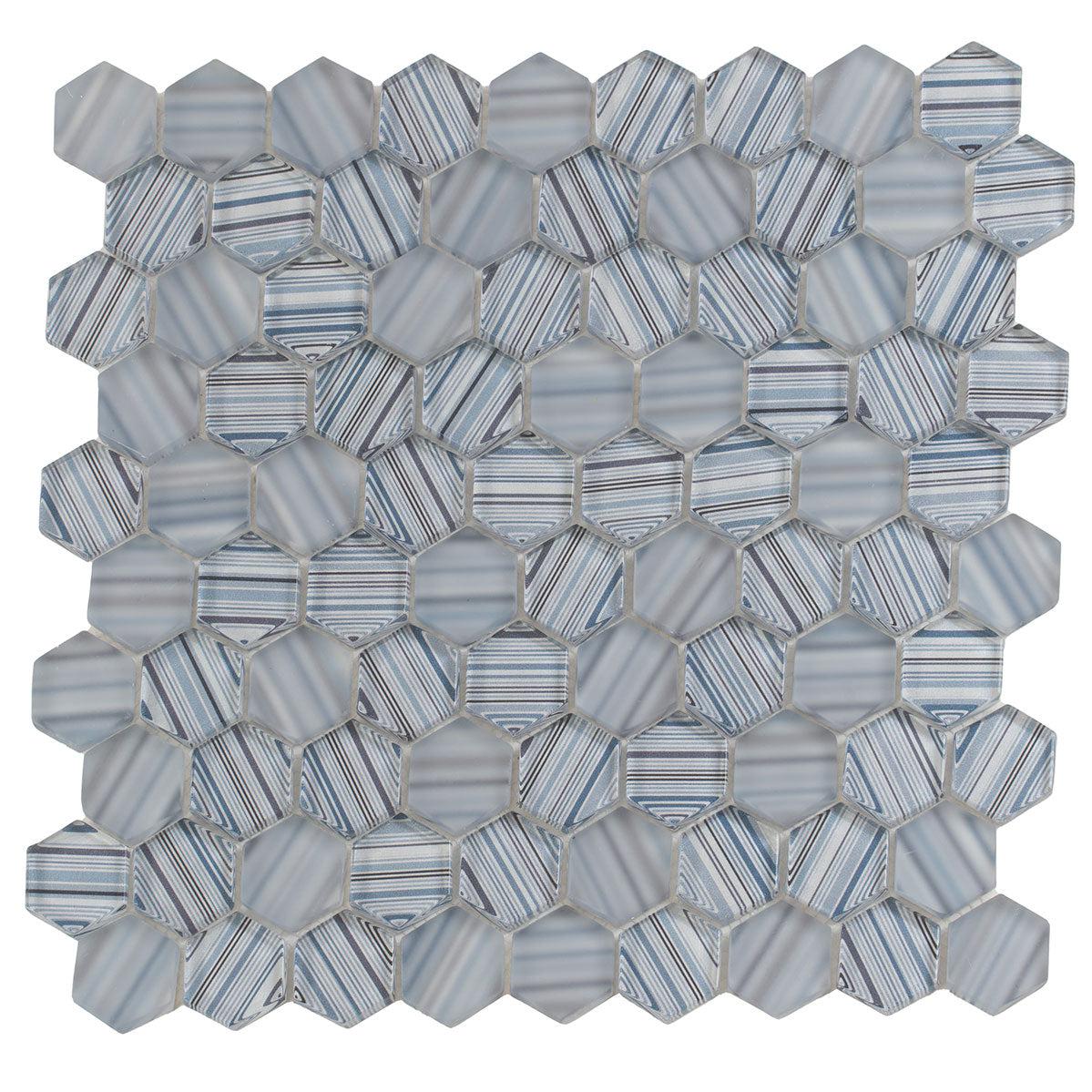 Fabrique Blue Grey Hexagon Glass Mosaic Tile Sample