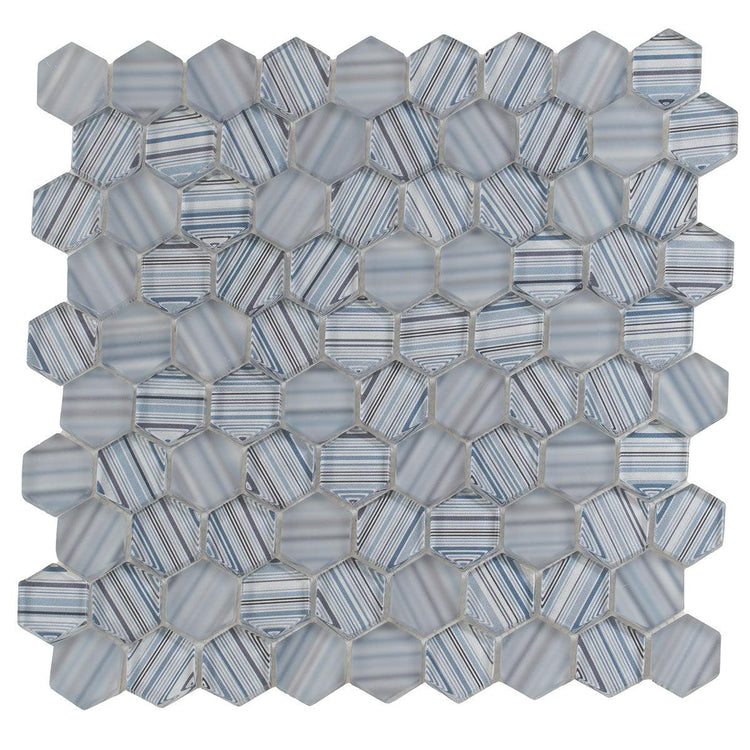 Fabrique Blue Grey Hexagon Glass Mosaic Tile Sample