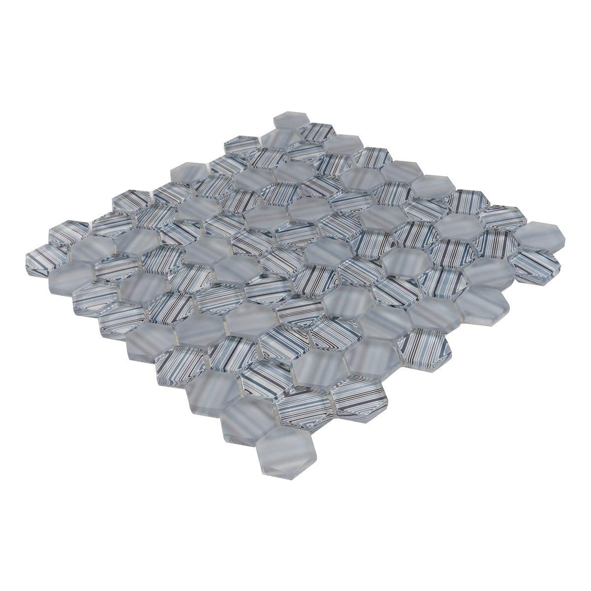 Fabrique Blue Grey Hexagon Glass Mosaic Tile