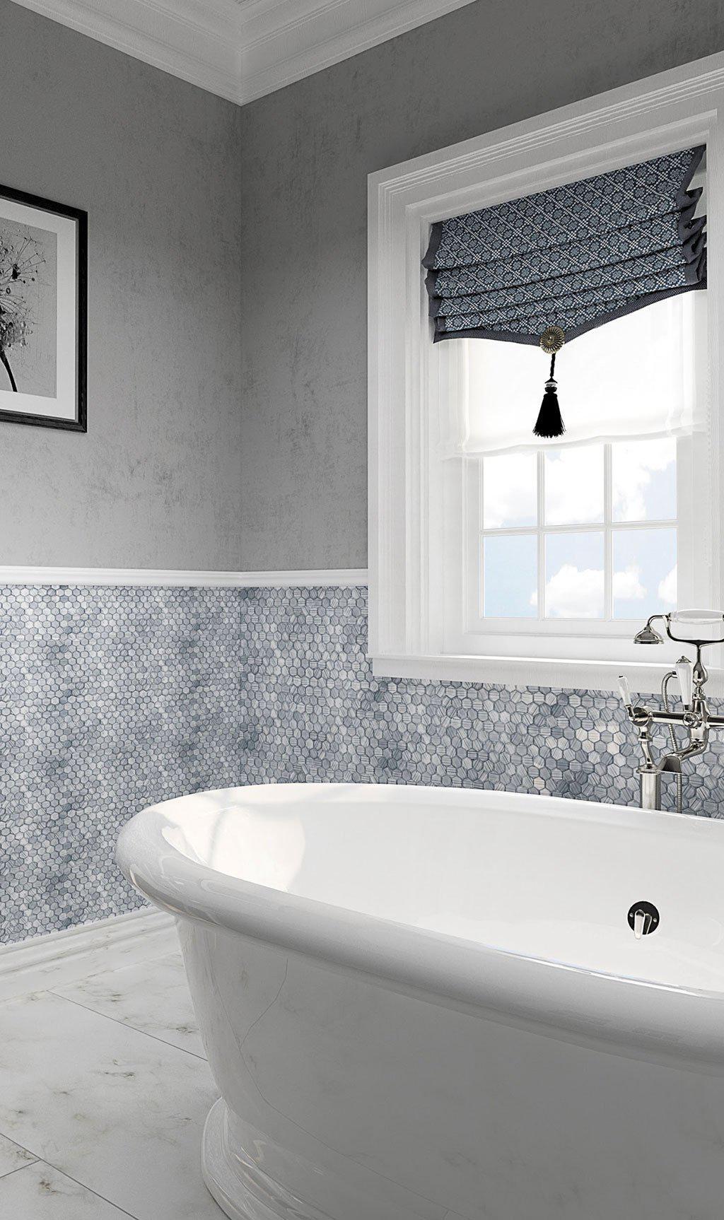 Fabrique Blue Grey Hexagon Glass Mosaic Tile Bathroom Wall 