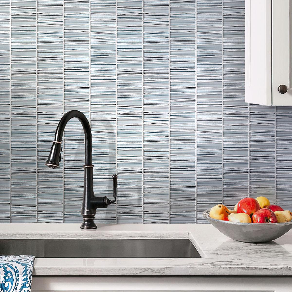 Fabrique Blue Grey Triangle Glass Mosaic Kitchen Wall Tile