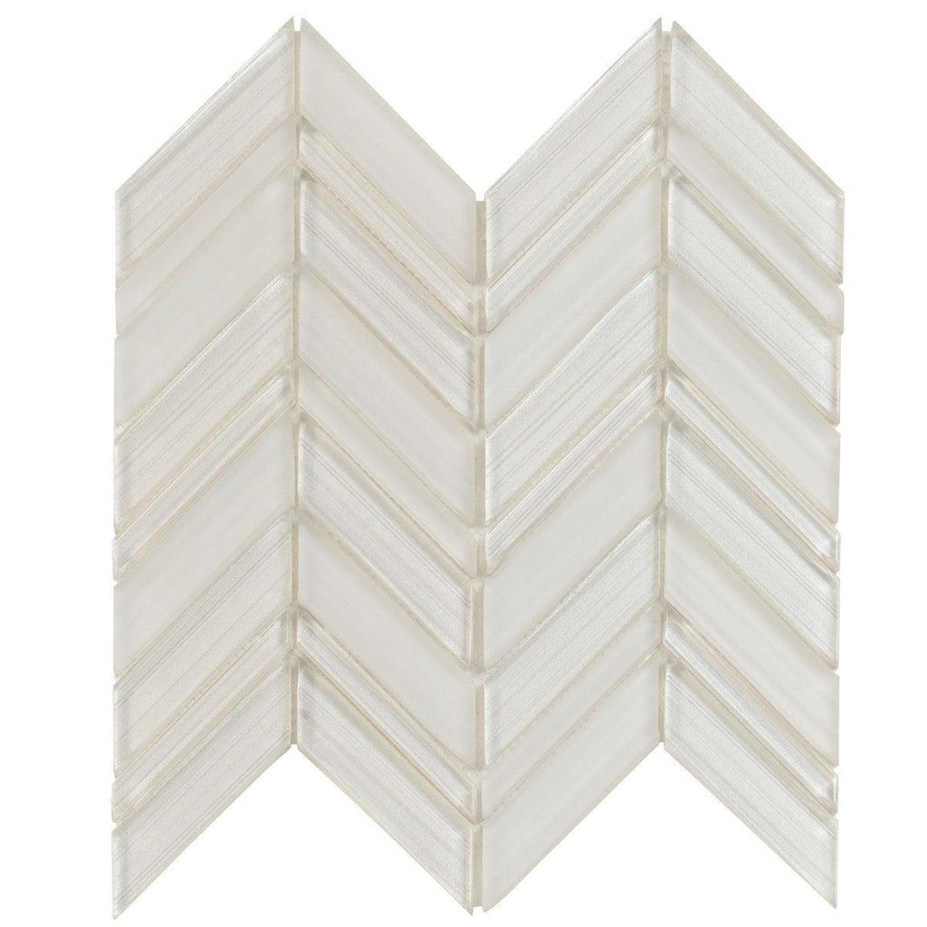 Fabrique White Chevron Glass Mosaic Tile Sample