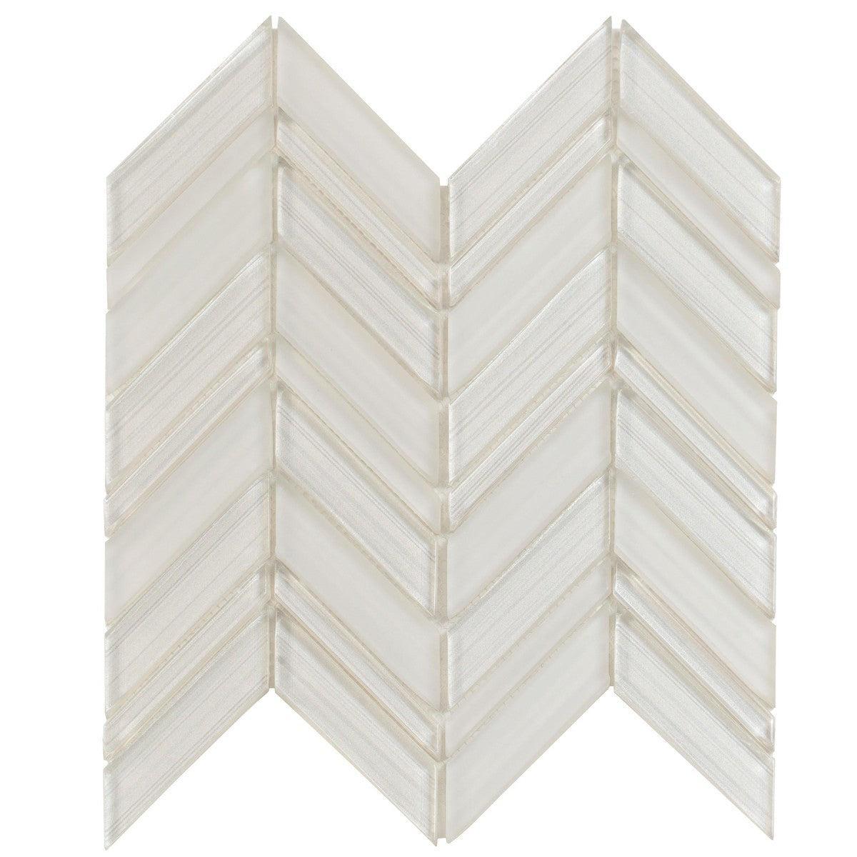Fabrique White Chevron Glass Mosaic Tile Sample